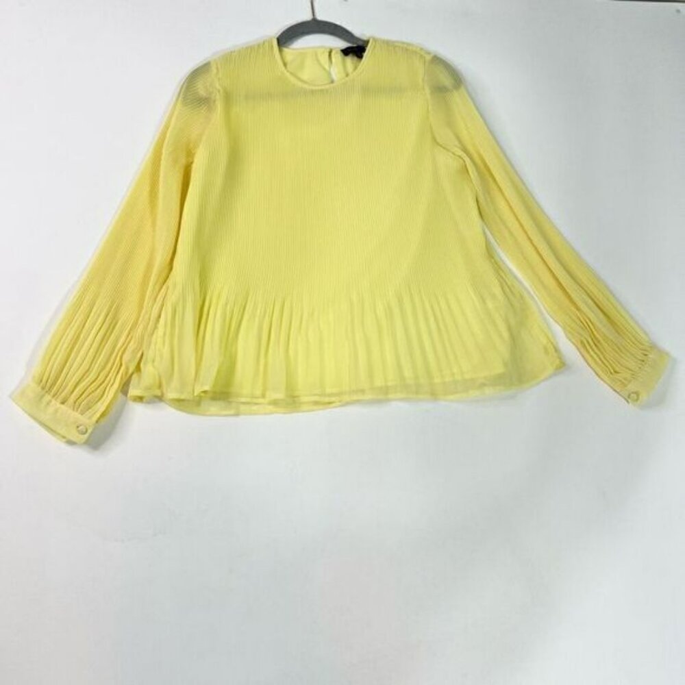 Ontwelfth Pleated Blouse Womens Medium Yellow Long Sleeve Chiffon Back Keyhole